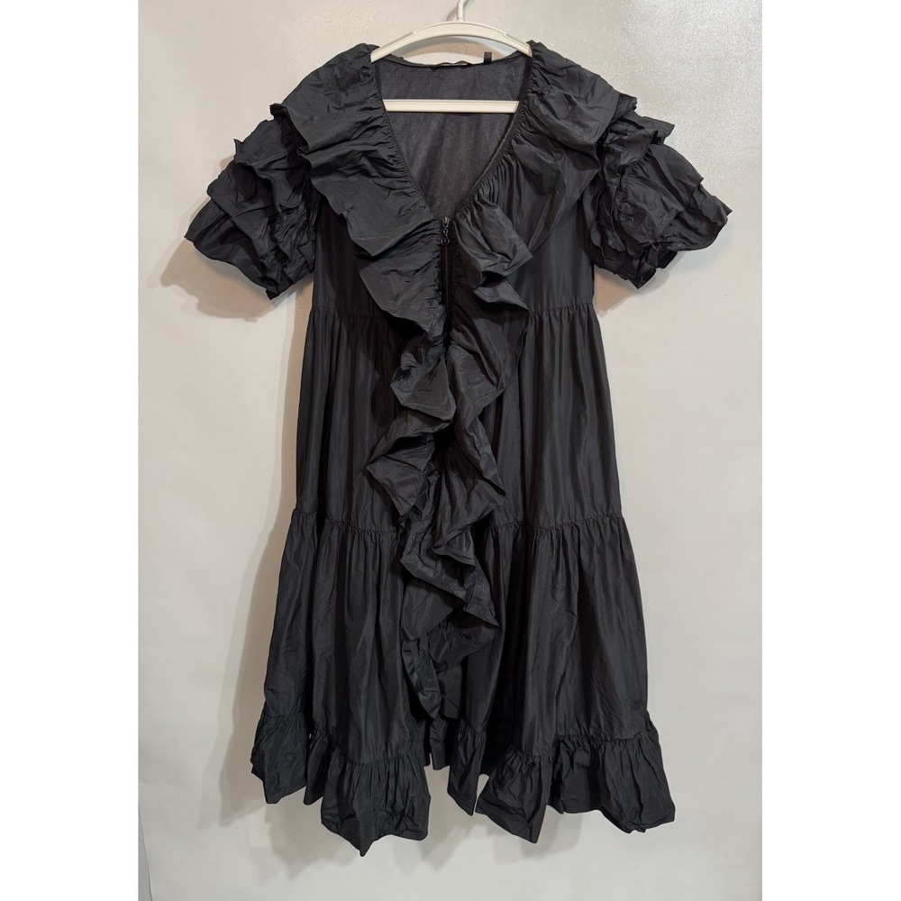 Samuel Dong Large Women's Black Ruffle Tiered Ruffle Hem Zipper Event Formal